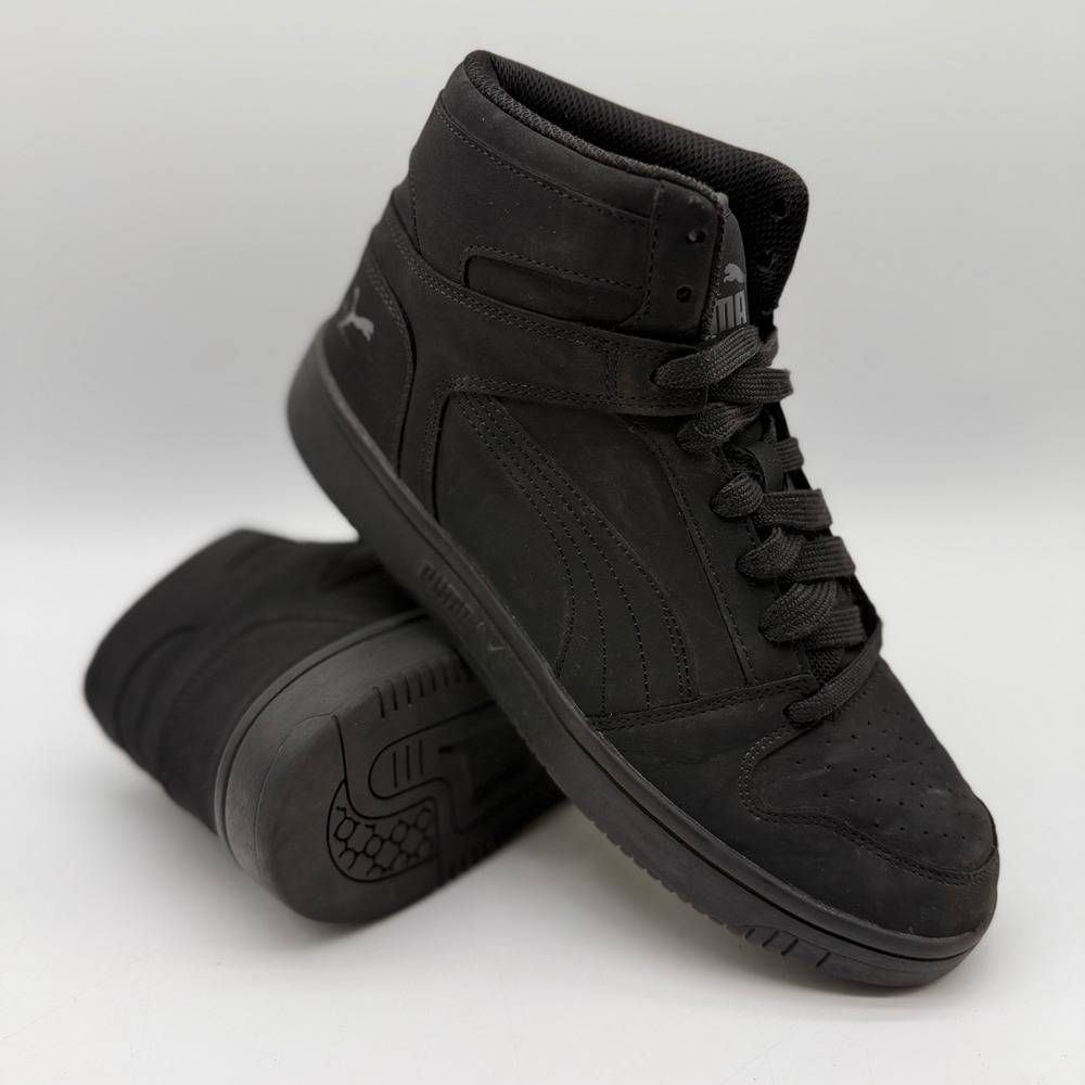Puma Mens 8.5 Womens 10 Rebound V6 Buck Triple Black HighTop Sneakers 398907-01